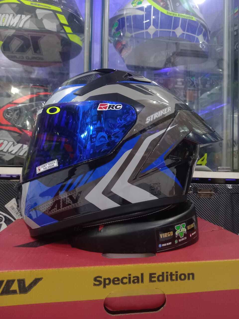 HELM ALV GENESIS BLUE MOTIF STRIKER PAKET GANTENG ORIGINAL SNI Harga  600,000 Ringgit*Penghantaran Percuma