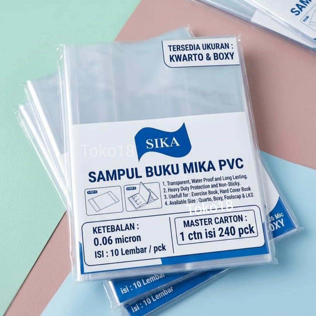 Sika Sampul Buku Mika PVC Transparan 0.06 mikron 10 lembar per paket untuk buku dan dokumen.