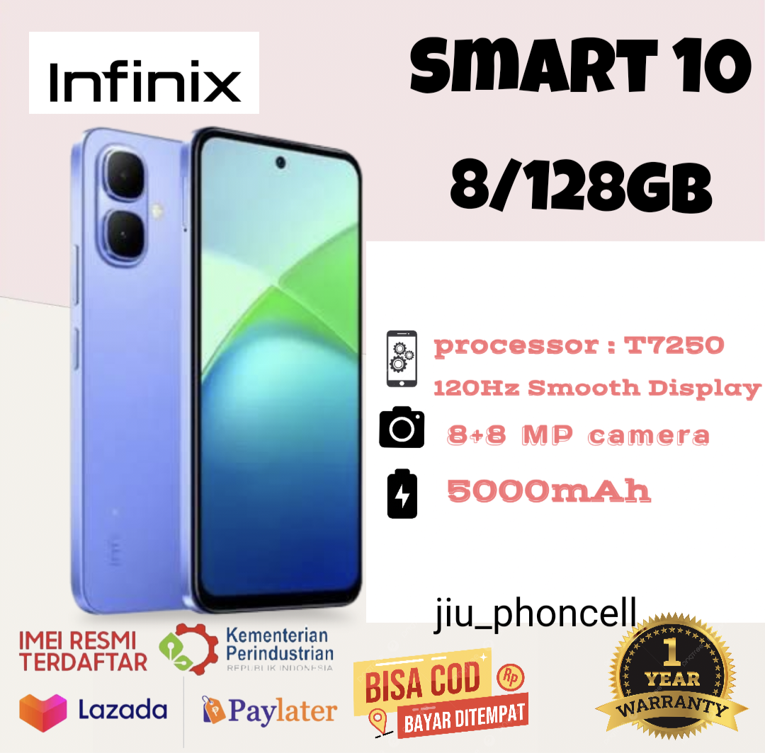 Infinix Smart 10 Gaming Ram 8+128 Gb, 6.67 Inch Screen, Type C Charger, 1 Year Official Guarantee (Imei Registered with the Ministry of Communications and Information, 100% Original) Replacement for Smart 8 Giá 1,095,000 Đồng*Miễn phí vận chuyển
