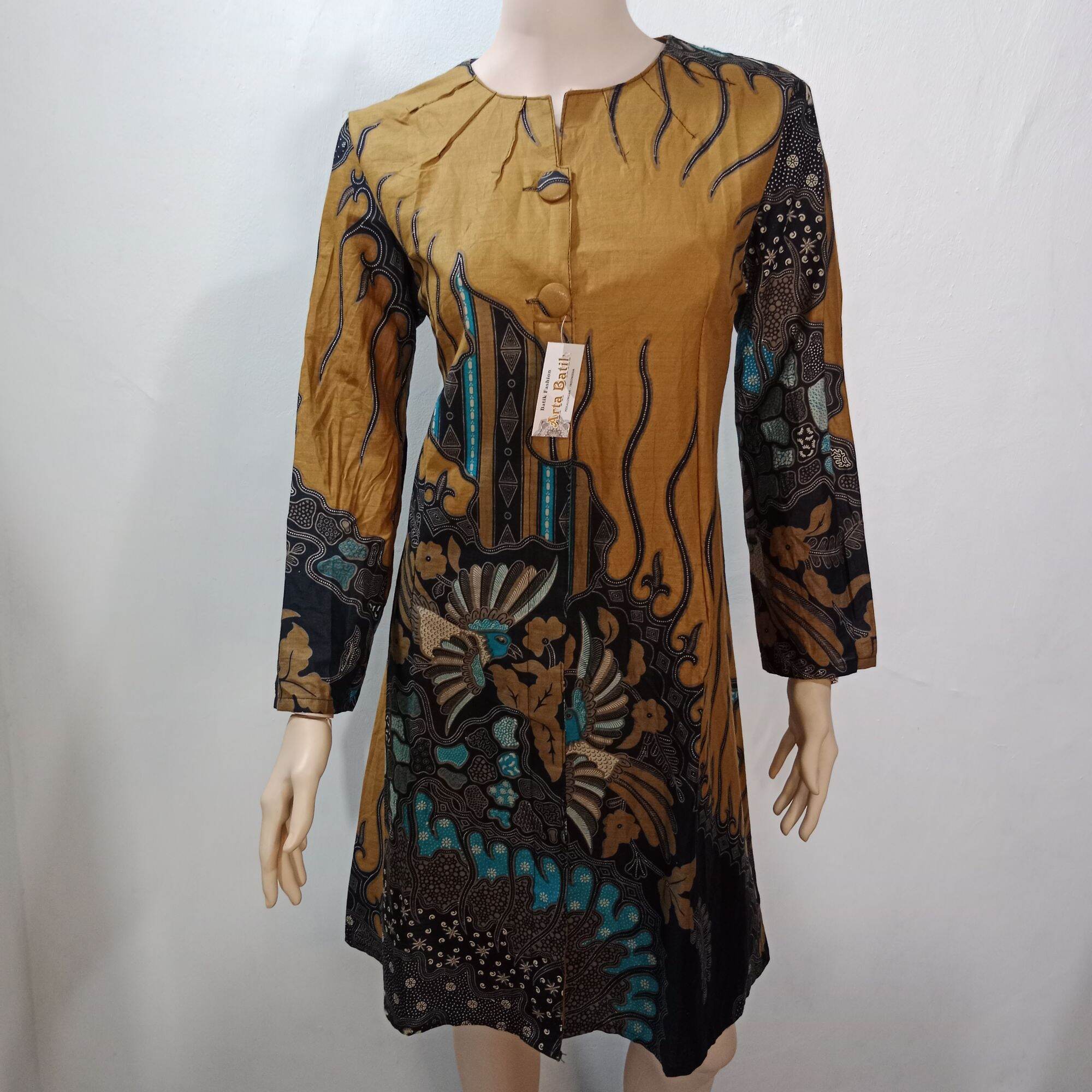 Tunik Batik Pola Manuk Tarung Kunyit Arta Batik Kode Batik Jumbo Atasan Big Size Batik Lengan