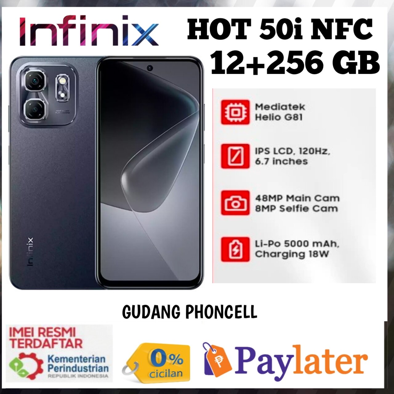 Infinix Hot 50I Nfc 12+128 Gb Gaming Helio G81 (Replacement for Hot 40I) (Registered Imei) 1 Year Official Warranty Harga  1,095,000 Ringgit*Penghantaran Percuma