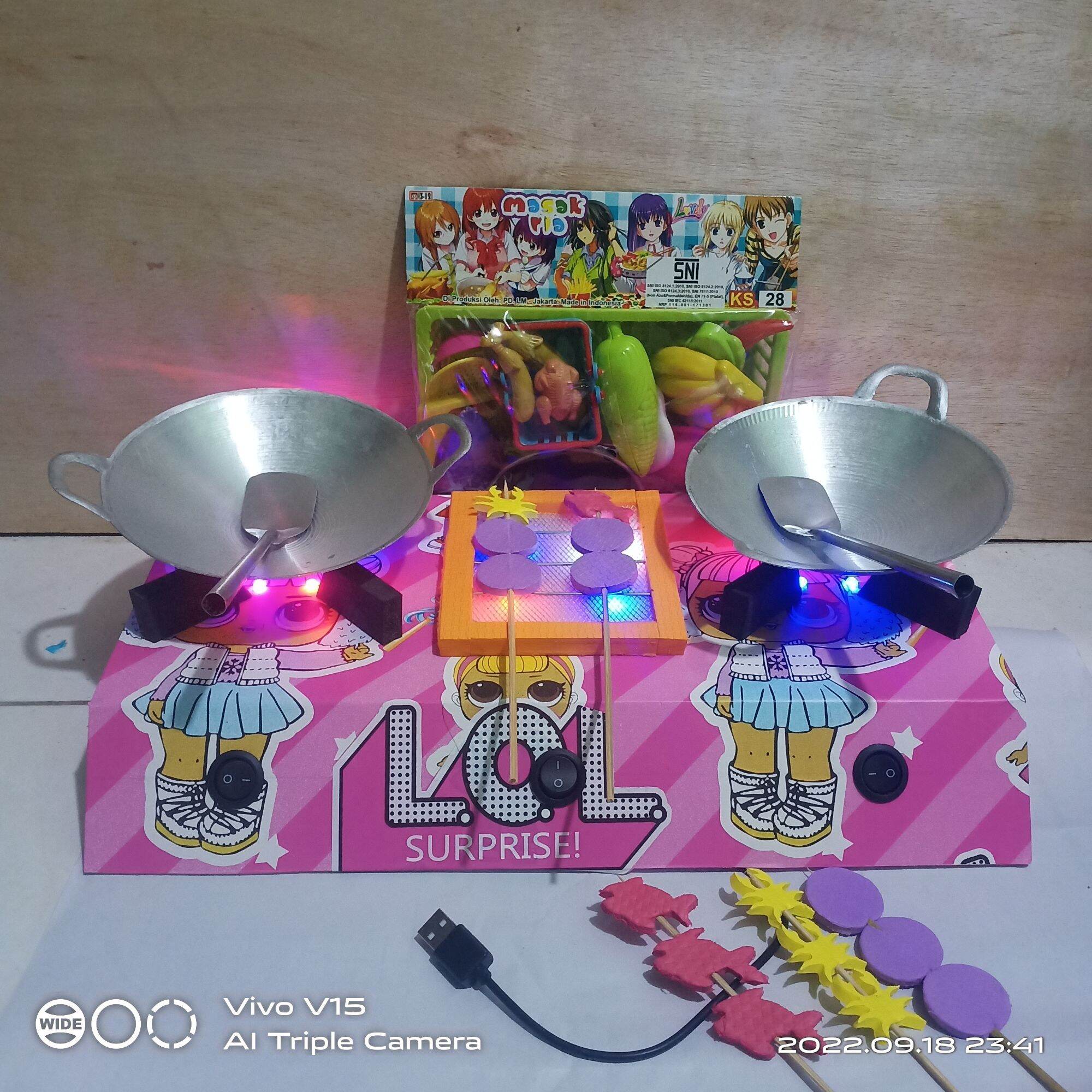 Girl kids toy led cooker cooking miniset 3 furnaces suitable hadiah