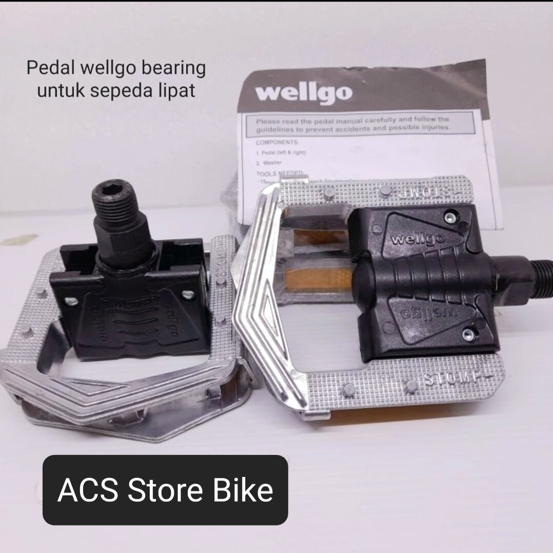 PEDAL WELLGO BEARING SILVER HITAM PIJAKAN KAKI UNTUK SEPEDA LIPAT