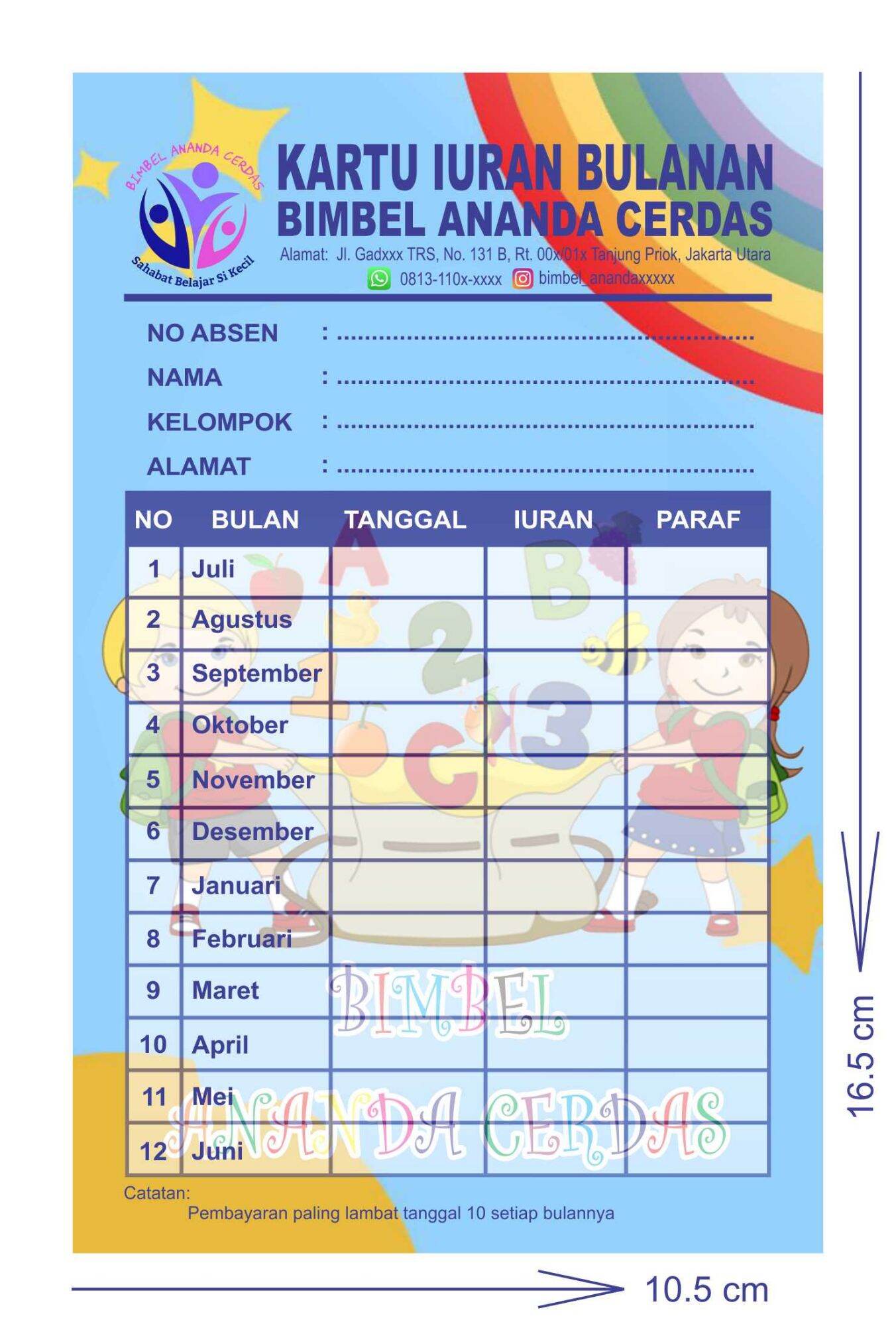 Kartu Sppbimbelinfaq Custom Nama Alamat Dan Logo Sekolah Lazada Indonesia 5086