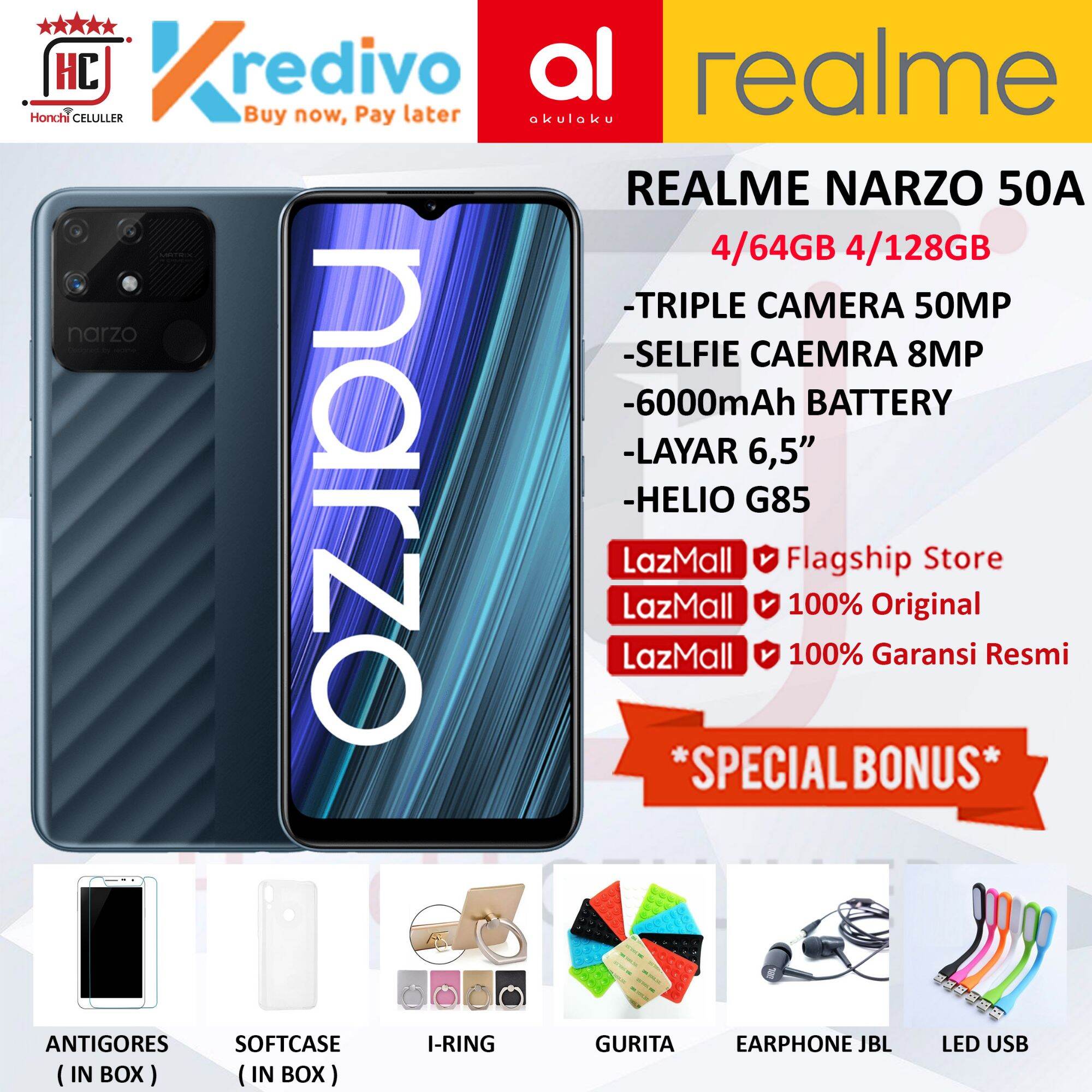 REALME NARZO 50A 4/128GB 4/64GB RAM 4GB ROM 128GB 64GB GARANSI RESMI REALME INDONESIA Giá 1,799,000 Đồng*Miễn phí vận chuyển
