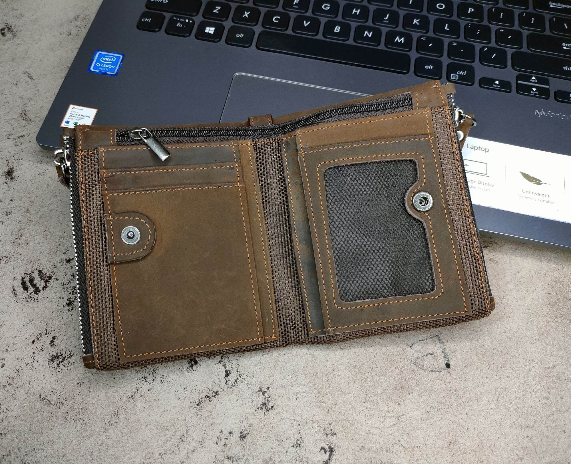 Dompet kulit Ryokuu dobel ziper kulit sapi asslli crazy horse