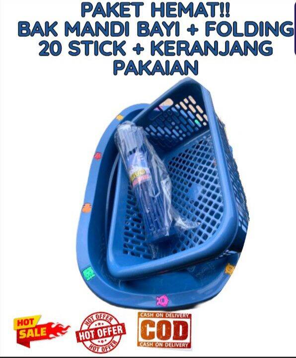 PAKET HEMAT 3PCS( BAK MANDI BAYI YUTAKA+KERANJANG BAJU+HANGER