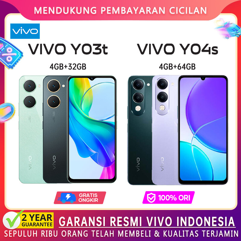 Vivo y03t y04s 4/32GB 4/64GB 5000mAh battery 6.56inch unisoc T612 processor official warranty Vivo Indonesia Giá 1,399,000 Đồng*Miễn phí vận chuyển