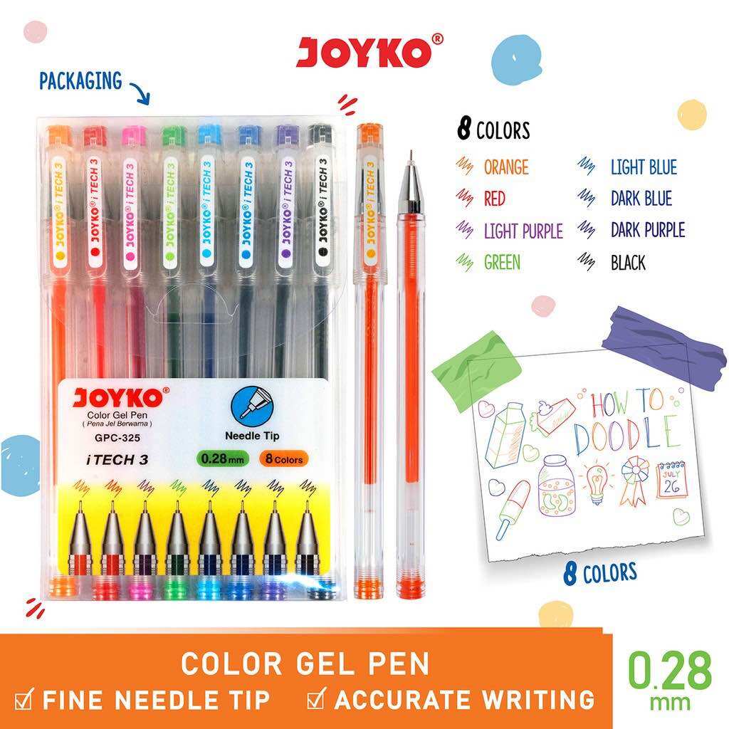 Color Gel Pen GPC-325 iTech3 Pulpen Pena Joyko 1 Set 8 Warna 0.28 mm