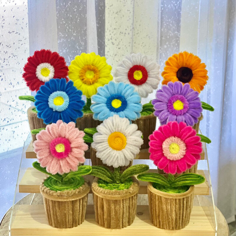 Bunga+pot kawat bulu bunga matahari hiasan ruangan decor atau souvenir