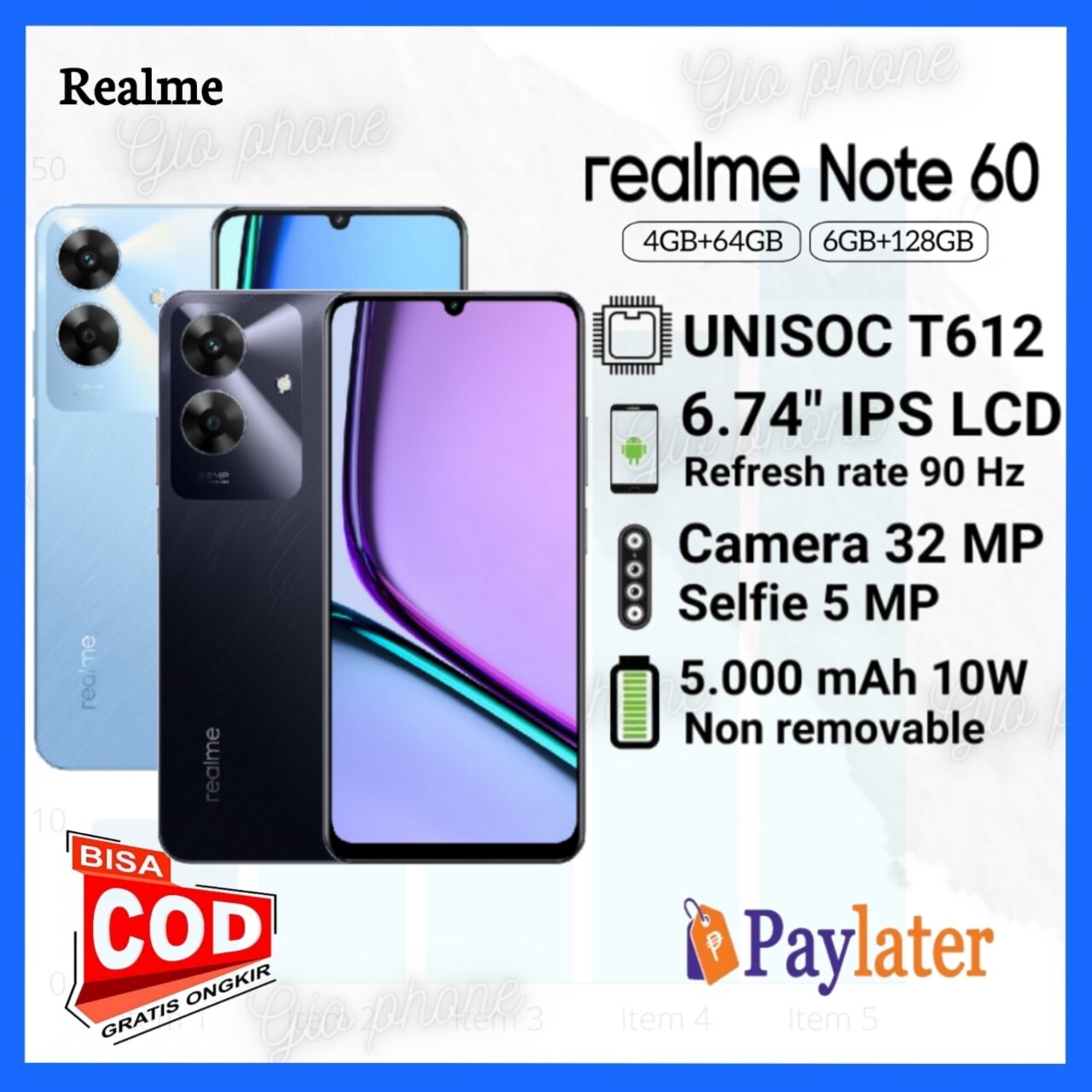 Realme Note 60 6/128 4/64 original realme garansi resmi Giá 1,186,000 Đồng*Miễn phí vận chuyển