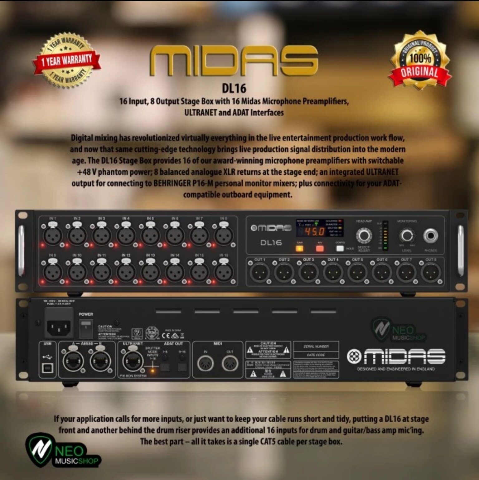Midas DL16 16 input 8 output stage box with 16 midas preamplifier ...