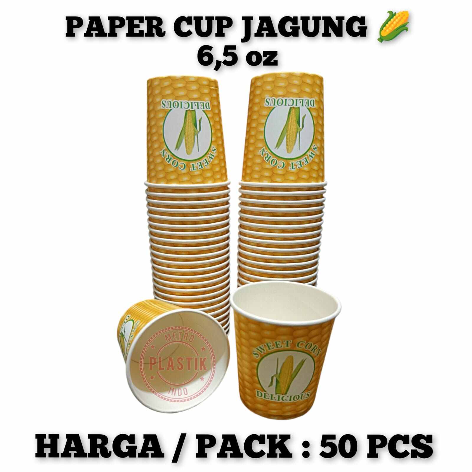 Paper Cup Jagung 6,5oz Isi 50pcs / Gelas Kertas Motif Jagung 6,5oz ...