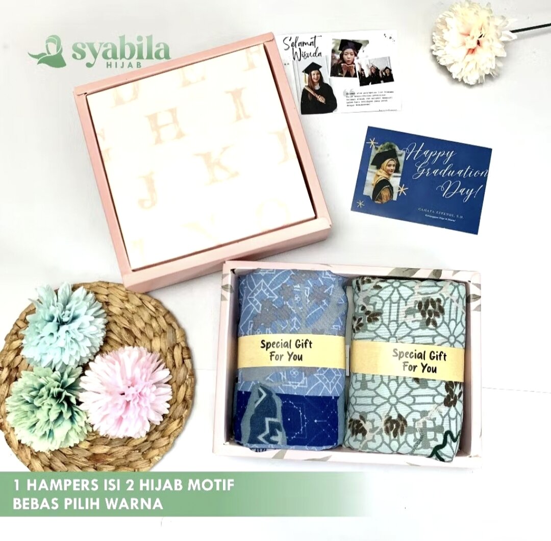 Hampers Hijab Motif Segi Empat Metal Logo Isi 2 pcs / hadiah box Kado Hadiah Souvenir Hari Guru Ibu ce…