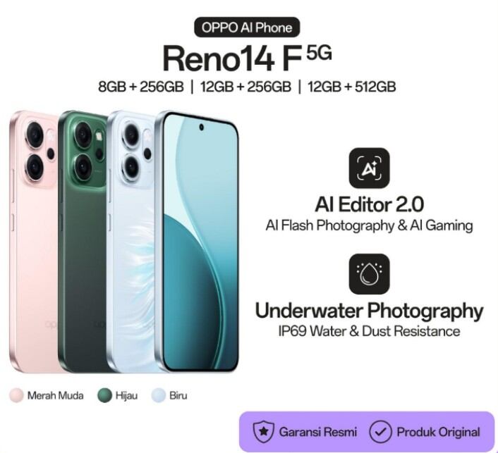 Oppo Reno 14F 5g Ram 12/512 Gb Original Official Guarantee Harga  6,999,000 Ringgit*Penghantaran Percuma