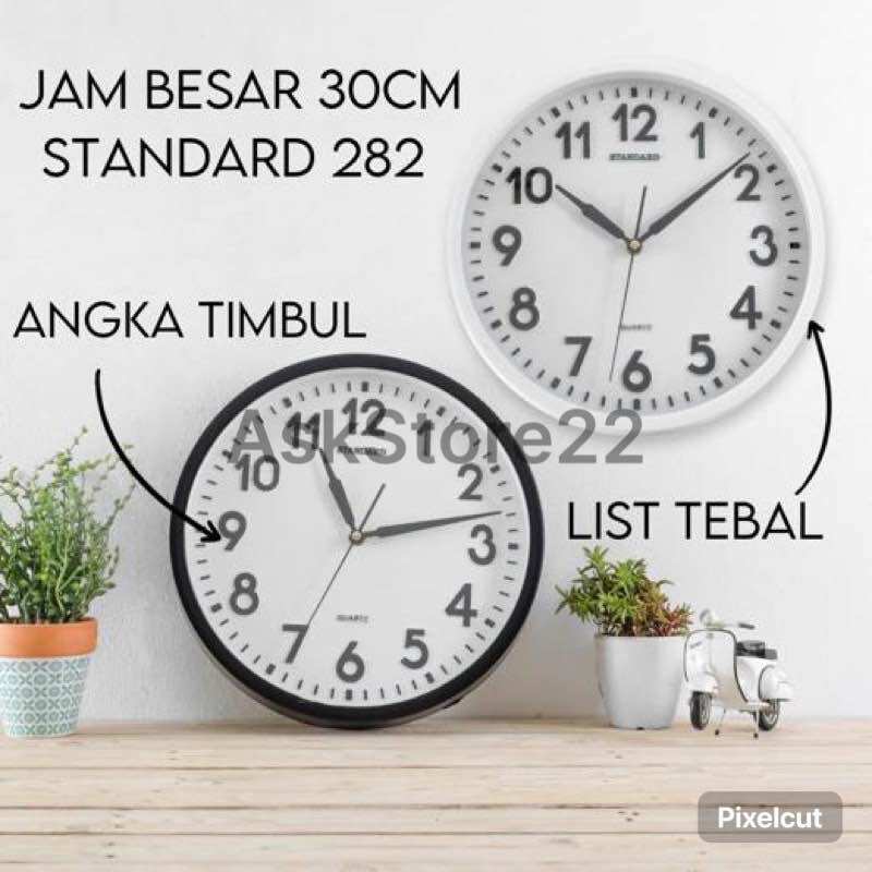 Jam Dinding Standard 282 Diameter 30Cm Tebal Angka Timbul Minimalis Murah