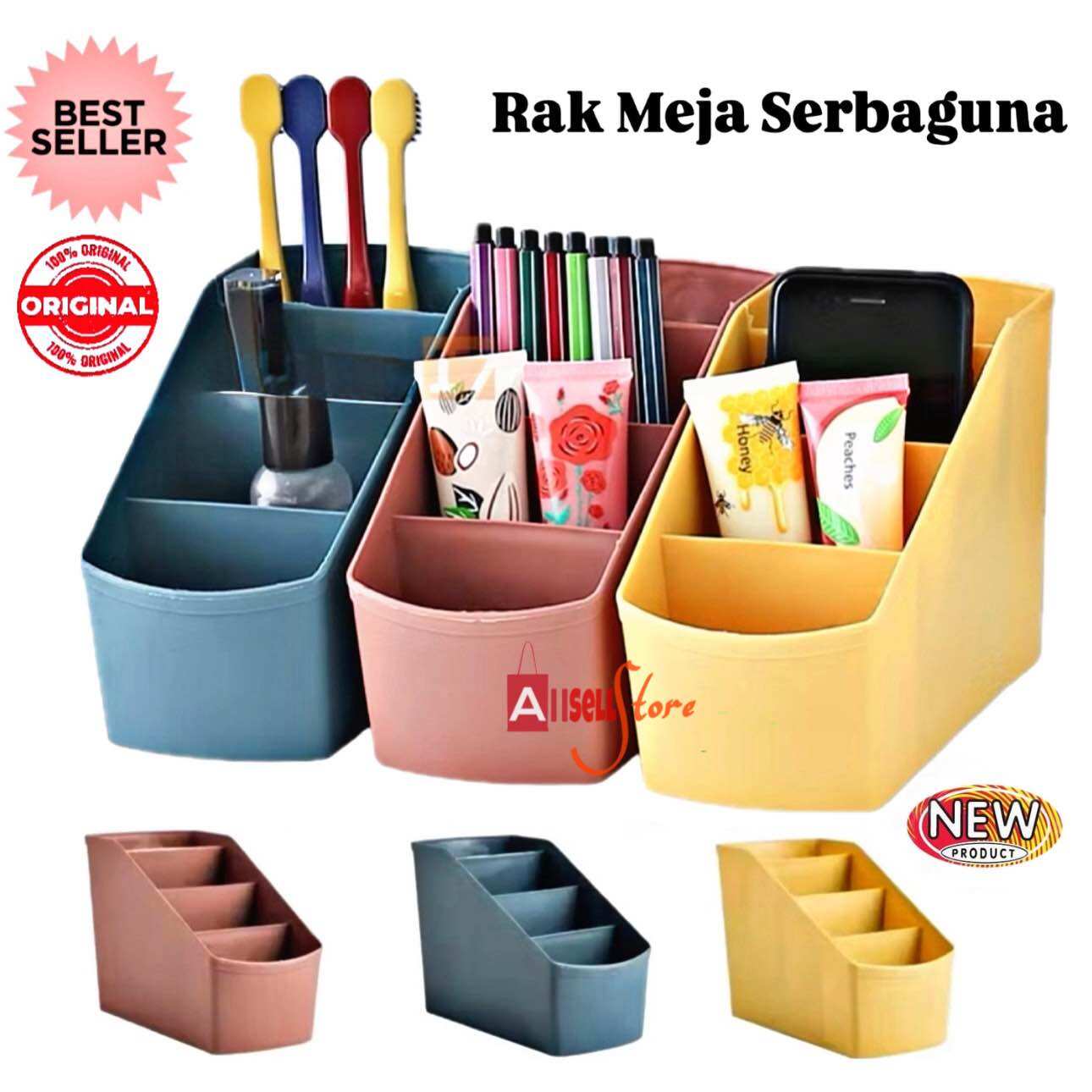 (BISA COD) PROMO Rak Meja 4 Sekat Serbaguna / Rak ATK / Rak Alat Tulis / Organizer Box / Tempat Penyimpanan Multifungsi / Tempat Makeup / Rak Kosmetik