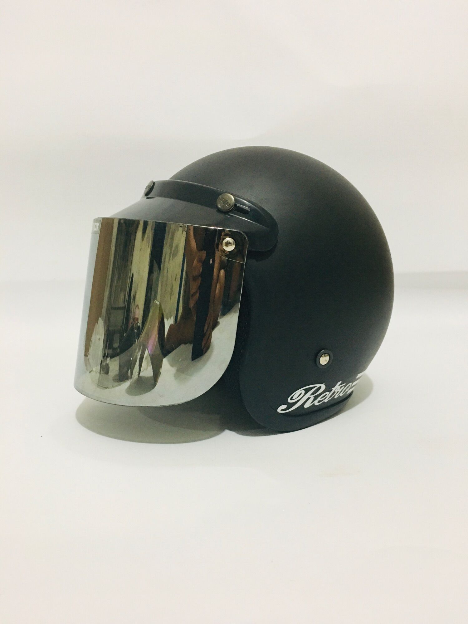 Helm bogo Cat Retro Clasik Dewasa cewe cowok full leher sni motif garis  retro pake kaca datar silver | Lazada Indonesia