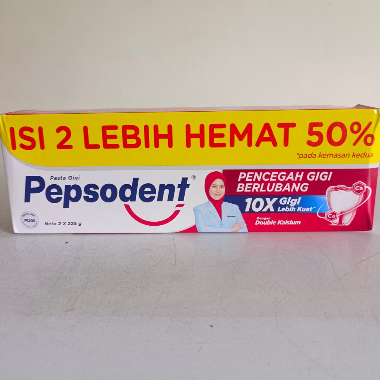 Pasta Gigi Pepsodent isi 2 225gr - Pencegah Gigi Berlubang 10X Lebih Keras - Double Calcium