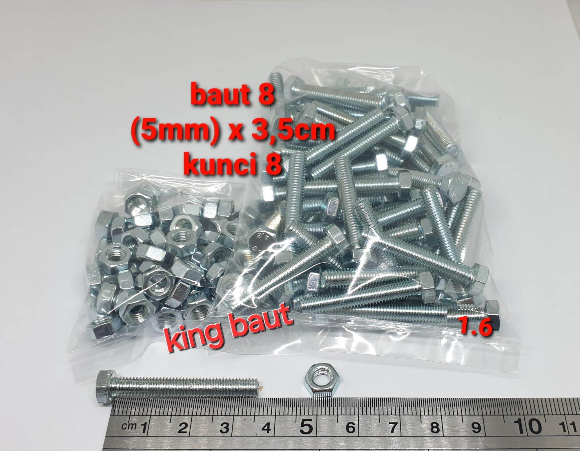 (Package of 100 Sets) Bolts 8 (5mm) X 3.5 cm + Nuts (Bmp) Harga 37,000 rupiah*Gratis Ongkir